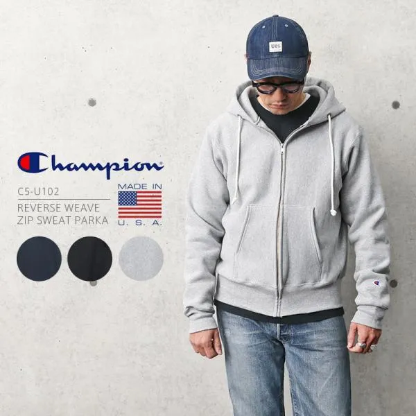 Champion チャンピオン C5-U102 MADE IN USA リバースウィーブ ジップアップ スウェットパーカー メンズ 赤タグ 目無し 厚手 ブランド【クーポン対象外】【T】