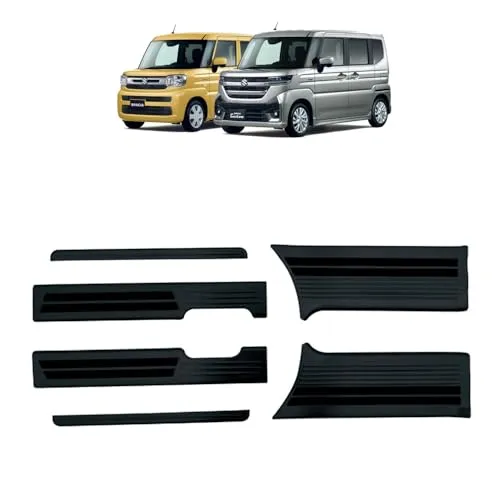 KMONDER スズキ 新型スペーシアカスタム パーツ サイドステップ 内側＆外側スカッフプレート セット 6P 滑り止め付き 選べる2カラー インテリアパネル カスタムパーツ アクセサリー 内装 SPACIA CUSTOM mk54s mk94s (ブラ