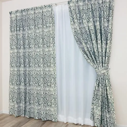 [カエイレース] 防炎 カーテン 2枚セット(厚地1枚・レース1枚) 【日本製 144サイズ】ウィリアムモリス 【Brer Rabbit ブレアラビット】 遮光3級(遮光率99.40%以上99.80%未満)防炎 遮熱 保温 ウォッシャブル 【幅200ｃｍ×