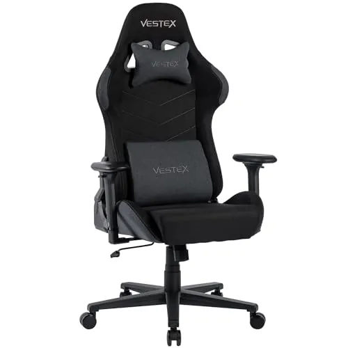 VESTEX(ベステックス) S1シリーズ ゲーミングチェア ブラック ファブリック ポケットコイル入り 低座面 振動機能付きランバーサポート 背面ポケット付 3Dワイドアーム VES-S1BK