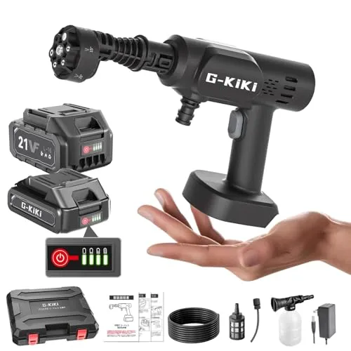 高圧洗浄機 【業界初・最軽量540g・8.5MPa・5m柔軟ホース】ミニ高圧洗浄機 充電式 コードレス 加重フィルター コンパクト バッテリー2個 30000mAh 残量表示 PSE認証済み 水道接続不要 多機能6in1ノズル ペットボトル使用可能 マキタ