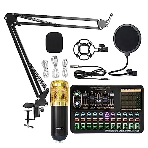 ポッドキャストバンドル、 BM800 V10XPro ミキサー サウンドカード スタジオ オーディオ ミキサー 歌うノイズリダクション マイク音声 ライブ ブロードキャスト 電話 コンピューター レコード(V10XPro Set A3)