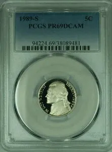 1989-S ジェファーソン ニッケル 5セント PCGS PR69DCAM (44)