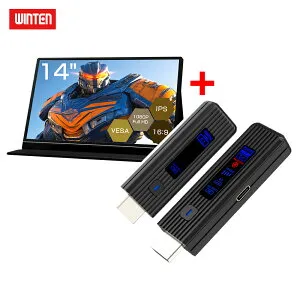WINTEN モバイルモニター 14インチ【ワイヤレスHDMI セット】ゲーミングモニター 1080P 高画質 パソコンモニター フルHD ディスプレイ PC ゲーム 1年保証 軽量 薄型 非光沢 iPhone 16 コンパクト カバ