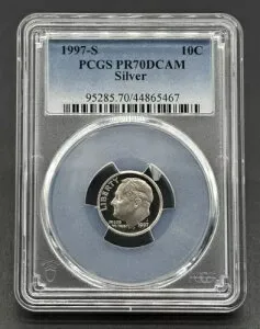 素晴らしい10セント 1997-Sグレード ルーズベルト ディープカメオ シルバープルーフコイン PCGS PR70DCAM