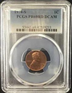 1974-S PCGS PR69RD DCAM リンカーンセント 色褪せラベル