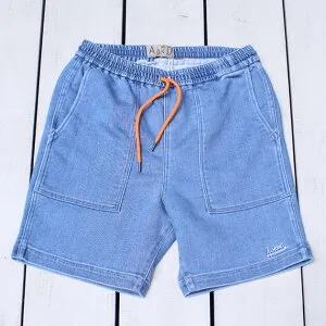 Almond Surfboards Designs Denim Sweat Shorts / Wash Indigo short pants アーモンド サーフ デニム スウェット ショーツ / ウォッシュ インディゴ ショート パンツ ファティーグ 日本製 Japan Made almond surf westcoast b