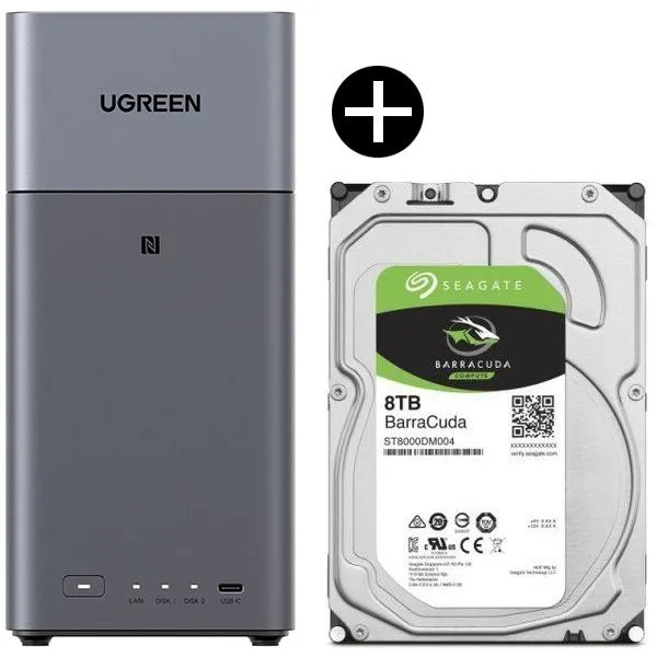 UGREEN DH2300 NASync NAS (2ベイ) + Seagate ST8000DM004 BarraCuda 3.5インチ内蔵ハードディスク (8TB) ※バルク品 セット