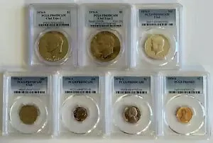 1976-S 米国 7 コイン プルーフ セット-PCGS PR69DCAM ($1’s-50C-25C-10C-5C) および PR69RD (1C)