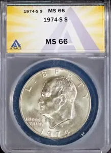 1974-S 40%銀貨 1ドル アイゼンハワードル MS 66 ANACS # 7693112 + ボーナス