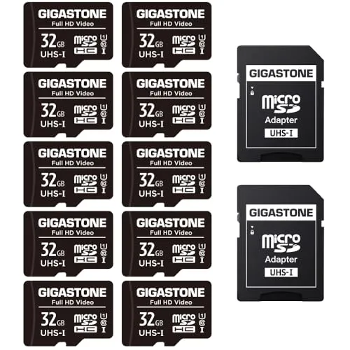 GIGASTONE マイクロsdカード 32GB 10個セット microSDHC U1 C10 90MB/s UHS-I フルHD 動画 SDアダプター2枚付き