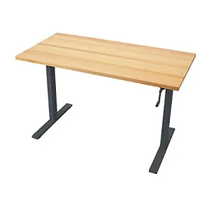 送料無料 昇降デスク 手動 W1600×D800×H735～1185mm ビーチ材 高級 木製 天板 グロス加工 耐荷重約70kg(脚部) スタンディングデスク 上下昇降 デスク 手動昇降 上下昇降 昇降デスク 高さ 調整 オフ