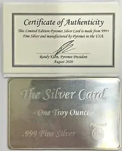1 トロイオンス パイロメット シルバー 0.999 カード限定版 財布に収まる COA 付き