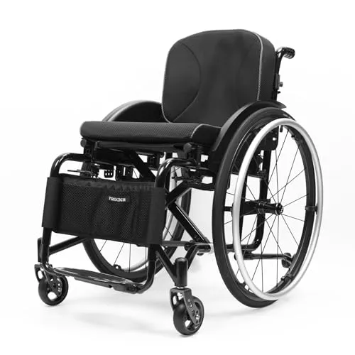 TRGCJGH 自走式アルミ製車いす 軽量 折りたたみ スポーツ車椅子、 旅行用 外出用 コンパクト 車イス、持ち運び易い、転倒防止設計(Black,16.5in Seat Width)