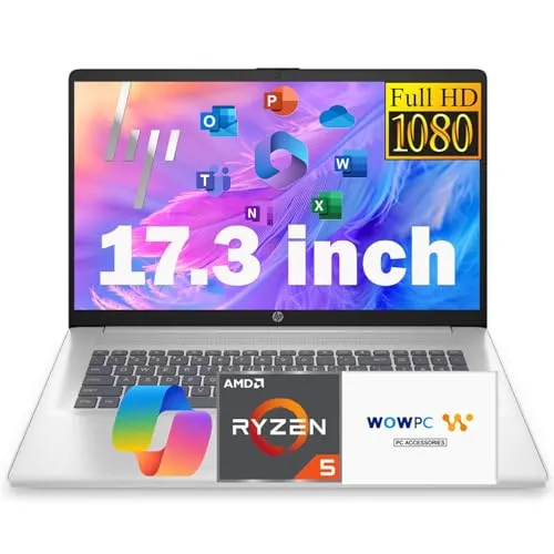 HP 17.3インチ FHD ビジネスノートパソコン MS Office搭載 ウェブ用 AMD Ryzen 5 7430U (Beats Core i7-1355U) 16GB RAM、1.12TBストレージ (512GB SSD + 500GB 外付けド