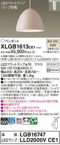 【ご注文合計25,001円以上送料無料】パナソニック XLGB1613CE1 『LGB16747＋LLD2000VCE1』（ランプ別梱包） ペンダント 配線ダクト用 畳数設定無し LED T区分 安心メーカー保証