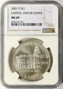 2001-P 1ドル 国会議事堂ビジターセンター記念銀貨 NGC MS69