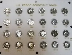 1950年から1964年までのプルーフ90%銀貨と1968-S年から1976-Sまでのクラッドルーズベルトダイムセット