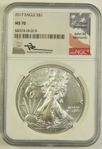 2017年 シルバーイーグル NGC MS-70 ジョン・マーカンティ オートグラフ #18-019