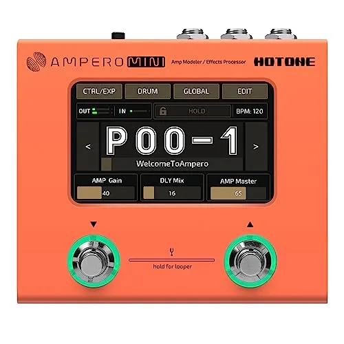 Hotone Ampero Mini MP-50 ギター ベース アンプ モデリング IR キャビネット シミュレーション 多言語 マルチエフェクト エクスプレッションペダル ステレオOTG USB オーディオインターフェイス(オレンジ)