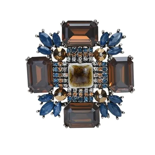 ViVDuo ヴィンテージクリスタルクロスフラワーブローチピン、女性用大きなステートメントジュエリー、クラシックスタイルの衣類ハットバッグアクセサリージュエリー, 2.1 Inches, 金属 真鍮 ガラス, 宝石なし