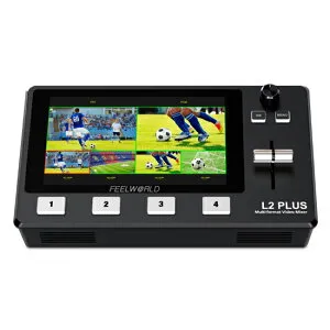 FEELWORLD L2 PLUS マルチフォーマットビデオミキサー スイッチャー 5.5インチLCDタッチパネル 4xHDMI入力 USB3.0インターフェース PTZコントロール T-BAR