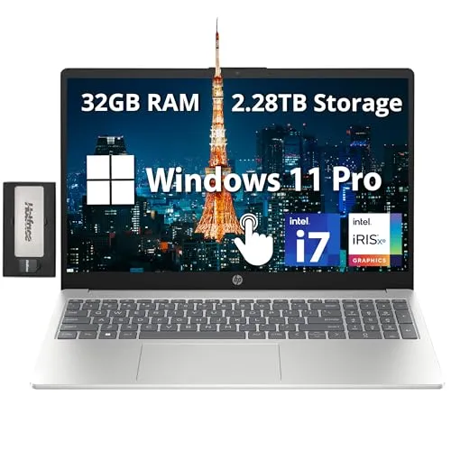 HP 15.6インチ FHD IPS タッチスクリーンノートパソコン Intel i7-1255U 32GB DDR4 RAM 2.28TBストレージ (2TB SSD+288GBドッキングステーションセット)、Intel Iris Xe Graphics