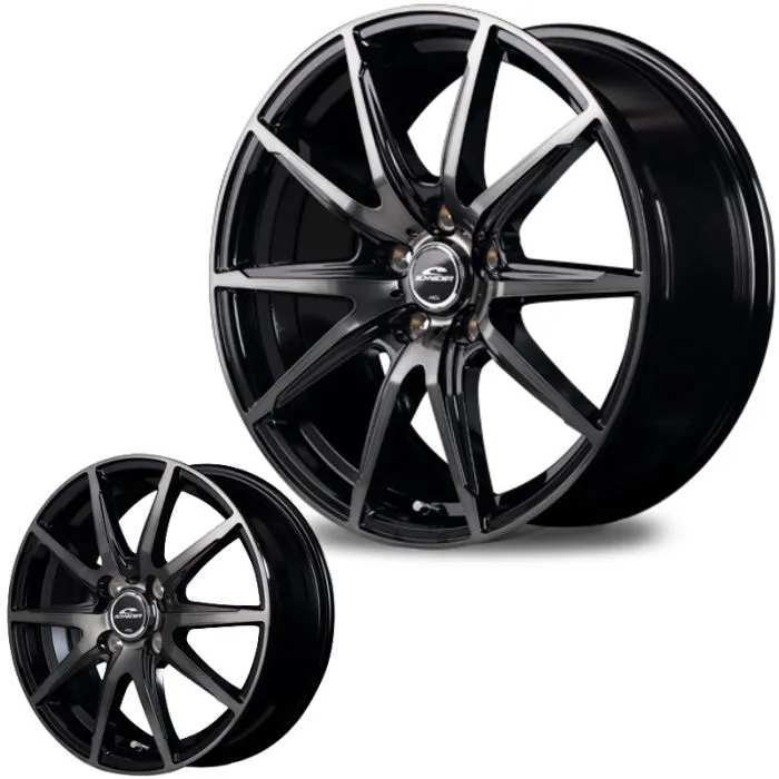 14インチ 4穴 100 5J/5.5J シュナイダー DR-02 ブラックポリッシュ+ブラッククリア ホイール単品 4本セット