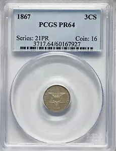1867 PCGS PR64 ?? 4,000 鋳造 + 625 プルーフ ? キー日付 ? 3 セント 3C シルバー ??