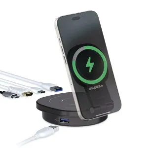 エレコム ドッキングステーション USB-C 4-in-1 Qi2 スタンド付 PD100W スマートフォン充電(15W)/Air pods充電(5W) PD対応 USB-A×2 USB-C×1 HDMI×1 ブラック DST-Q041BPBK