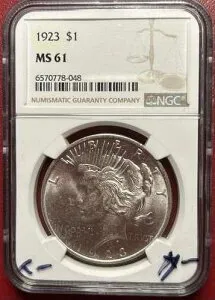 1923年ピース・ダラー。NGC MS-61。送料無料
