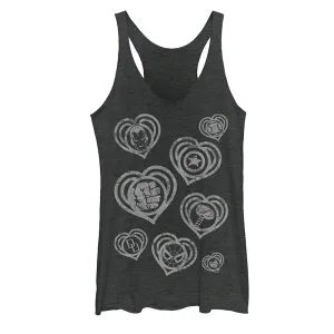 アニメキャラクター レディース トップス Tシャツ ヴィンテージ Licensed Character Juniors' Marvel Hero Icon Vintage Comic Hearts Tank Top Black Heather ブラック