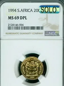 1994 南アフリカ 20 セント NGC MS69 DPL MAC ソロ 最高級グレード & スポットレス レア *