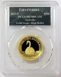 2023 ゴールド 188 オーストラリア製 $100 スワン ハイリリーフ PCGS PR 70 DCAM ファースト ストライク