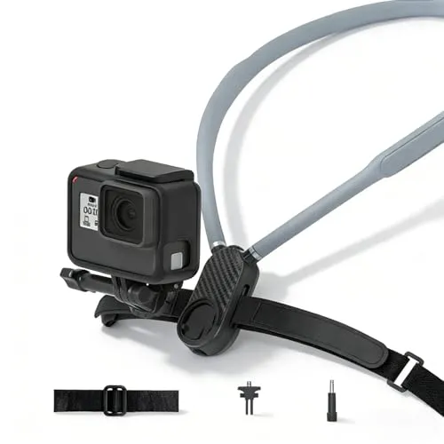 KINGJOY ネックマウント アクションカメラ用 エアクッション付き 調節可能なストラップ GoPro Hero 13/12/11、DJIアクション5 Pro、Insta 360 X5、サイクリング、スキー、サーフィン用カメラネックレスビデオレコーダーに