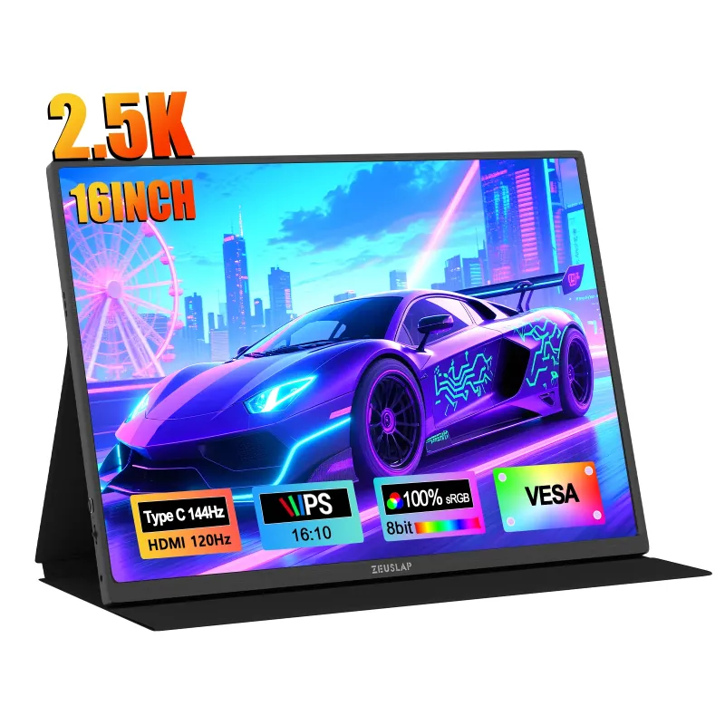 【セール中】Zeuslap-ポータブルゲームモニター、16インチ、2.5k、144hz、2560x1600、16:10、100% srgb、500cd/m 2 、ラップトップ用ディスプレイ、ps4、ps4、xbox