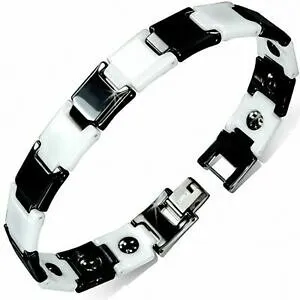 【送料無料】ジュエリー・アクセサリー ブレスレットマグニリエンスセラミックカレノワールエブラン12mm ?bracelet magnetique liens ceramique carres noir et blanc