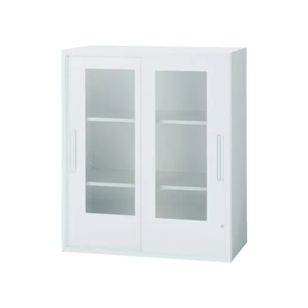 法人限定 引違い書庫 窓付き ユニットシステム キャビネット ホワイト 事務 オフィス家具 会社 本棚 鍵付き 連結 収納棚 スチール棚 TF-CG-11-9045-OW