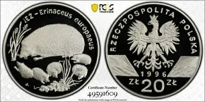 ポーランド 1996 20ズウォティチ・ヘッジホッグ PCGS PF69 Dcam