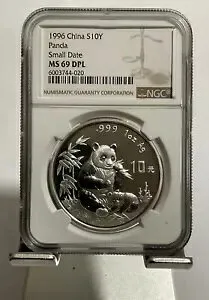 1996 中国パンダ銀貨、10 元 1 オンス、NGC ms 69 DPL