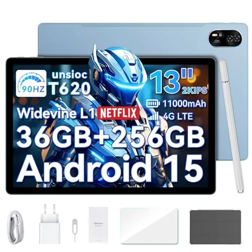 【三年保証 13インチ 2K 90Hz大画面】Blackview MEGA8 android15 タブレット 1920*1200pix、36GB+256GB+2TB TF拡張 11000mAh+急速充電器付き T620 8コアCPU 13MP/50MP 4