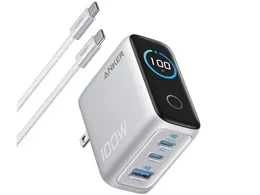 Anker Charger (100W、3 Ports) with USB-C & USB-Cケーブル B121BN41 [シルバー]