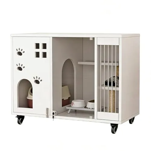 JTKXM 猫 ケージ 多機能 木製 クローズド 木製 簡単移動 簡単設置 品質木材 猫用ケージ 手研磨 DIY設計 循環換気 ガラス扉 アップグレードキャスター 猫別荘木防水透明 強化ロック キャットハウス 室内 庭 旅行用 多猫家庭＆ペットショップ向け