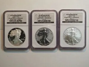 2006年 シルバーイーグル 1ドル NGC MS/PF69 20周年記念 3枚セット シルバードル 2002