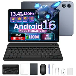 数限定9000円OFF【2026最新発売 6部品付属】POCKAM P13 タブレット 13.4インチ 大画面タブレット Android16 GeminiAI 48GB RAM 128GB ROM 2TB拡張 120Hz IPS Widevine L1 顔認証 12000mAh 大容量バッテリー WiFiモデル キー