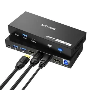 MT-VIKIKVMスイッチHDMI、4K@60Hz/2K@144HzKVM切替器、2PC-1モニタKVM、USB3.0ポートx4(USB-A*3+USB-C*1)