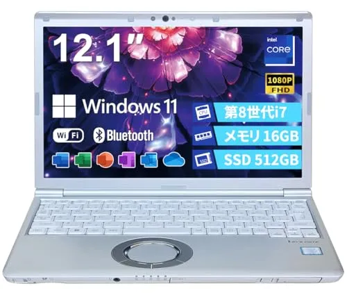 【整備済み品】 12.1型FHD 軽量ノートパソコンLet's note CF-SV7／Win 11 Pro／MS Office H&B 2019／第8世代Core i7／16GBメモリ／512GB SSD／SkyinkのWIFI／HDMI／カメラ／DVD