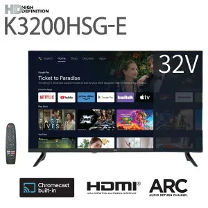 テレビ 32型 チューナーレス Android TV アンドロイドテレビ 32インチ ネット動画 YouTube Netflix Prime Video スマートテレビ HDMI Wi-Fi Bluetooth 一人暮らし 寝室 モニター HDMI3系統 USB2口 ARC対応 HD 1366×768 8