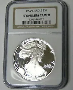 NGC PF69 1990-S アメリカン シルバー イーグル 1 オンス 0.999 シルバー ドル PR69 ウルトラ カメオ