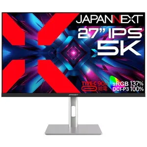 ジャパンネクスト [JN-IPS275K-HSPC9] 27インチ ワイド 5K液晶ディスプレイ(5120x2880/IPS/DP/HDMI/Type-C90W給電/スピーカー/高さ調整/スイベル/ピボット/非光沢/2年保証)